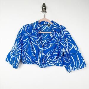2/$30 ZARA Hawaiian Cropped Shirt Top Drop Shoulder Wide Sleeve Blue XS #8371